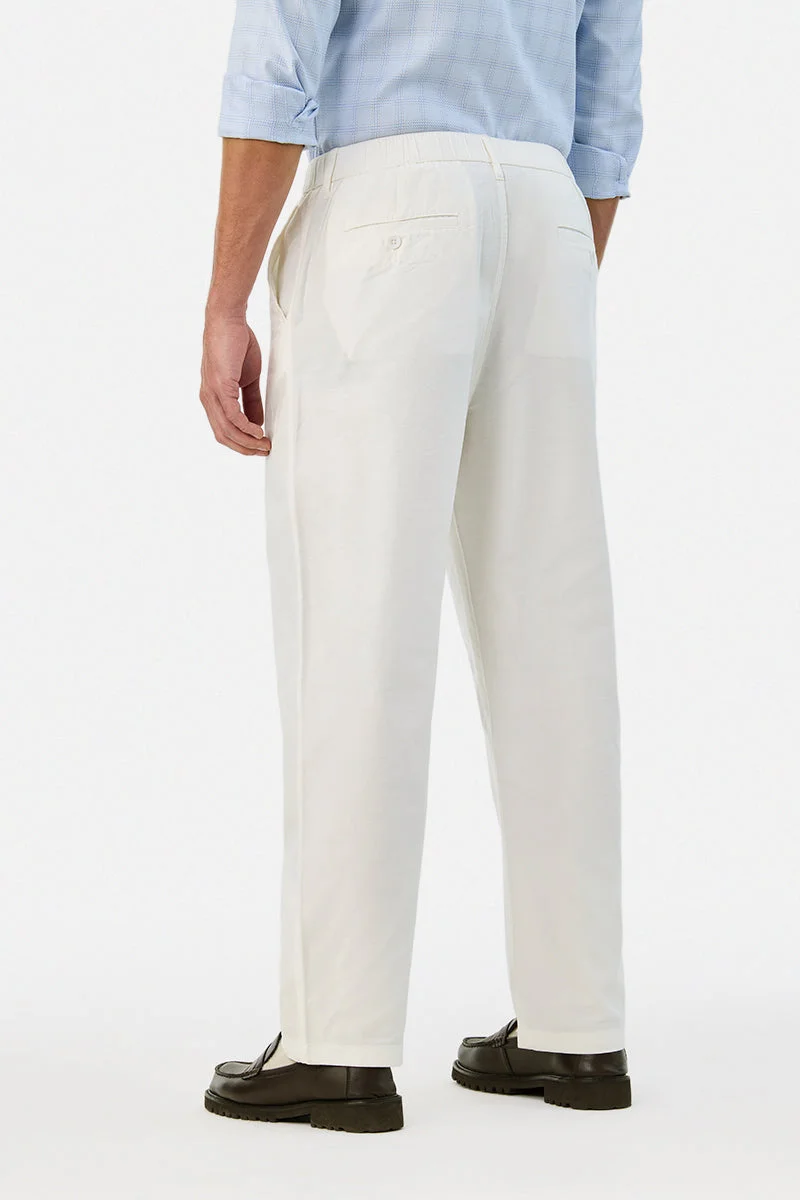 SNITCH White Linen Blend Relaxed Fit Trousers for Men | Best Price UAE